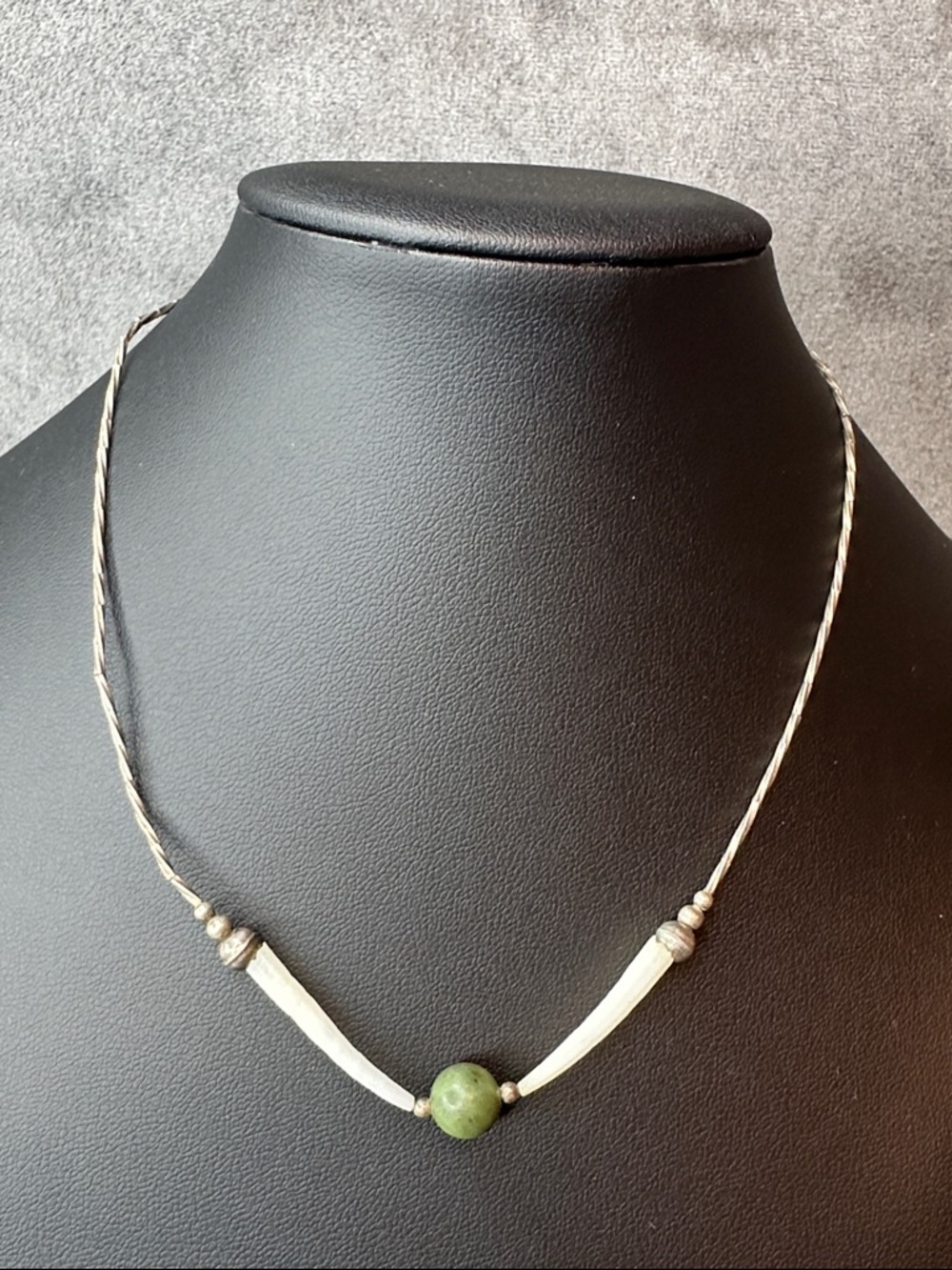 Handcrafted Green Bead and Shell Accent Necklace - Sterling Silver